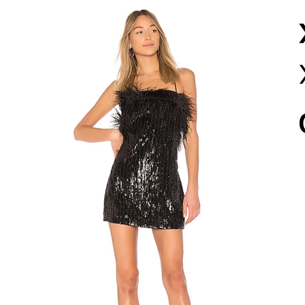 NBD Revolve Sequin Feather Black Mini Dress